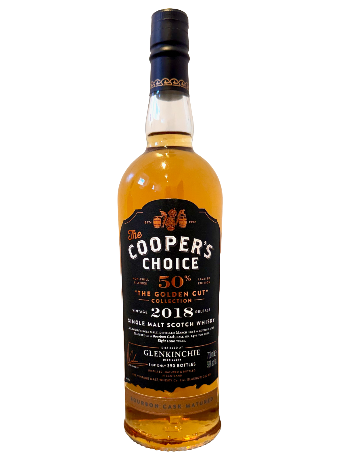 Glenkinchie 8 Jahre Vintage 2018 Cooper's Choice The Golden Cut - Bourbon Cask Matured - Lowland Single Malt Scotch Whisky, 50% Vol., 0,7l