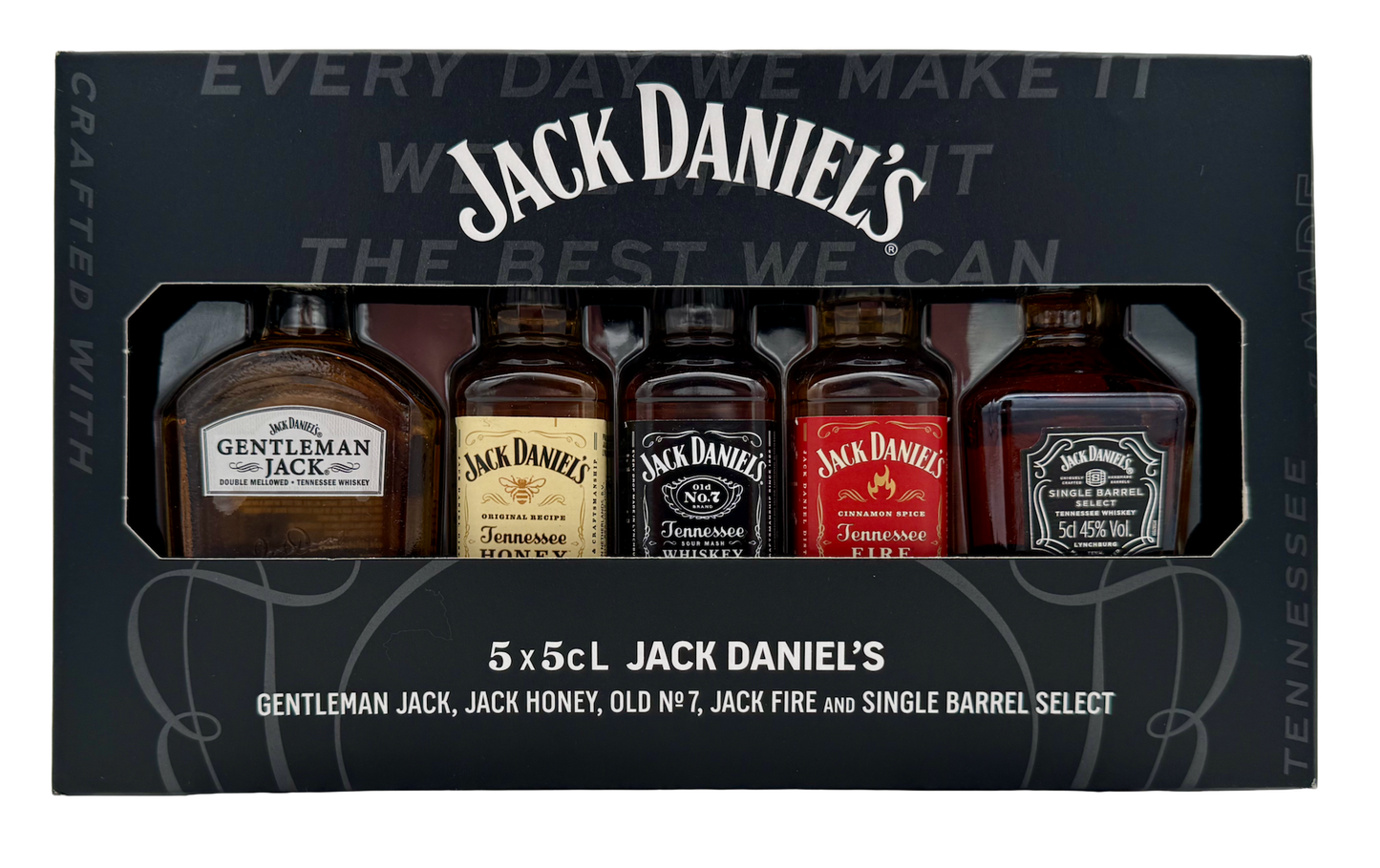 Jack Daniel's „Family of Fine Spirits“ Whiskey-Tasting-Set 5 x 5cl, insg. 25cl, 39% Vol. 0,25l