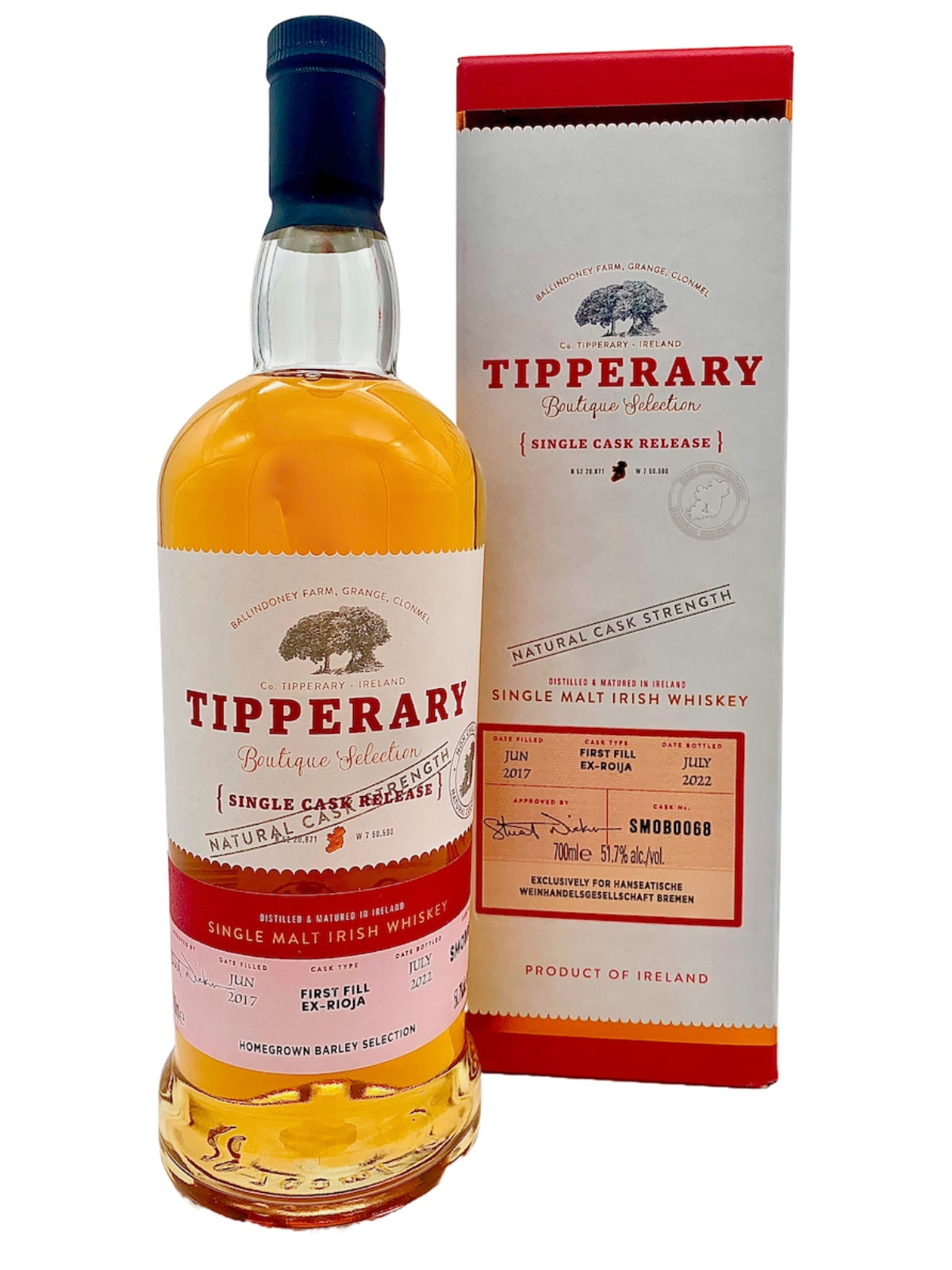 Tipperary Vintage 2017 Single Cask Homegrown Barley Rioja Cask 51,7% Vol. 0,7l
