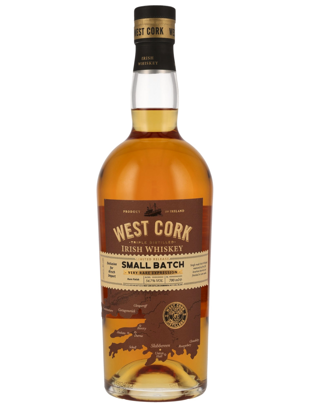 West Cork Small Batch Rum Cask Finish Single Malt Irish Whiskey Fassstärke 54,7% Vol. 0,7l