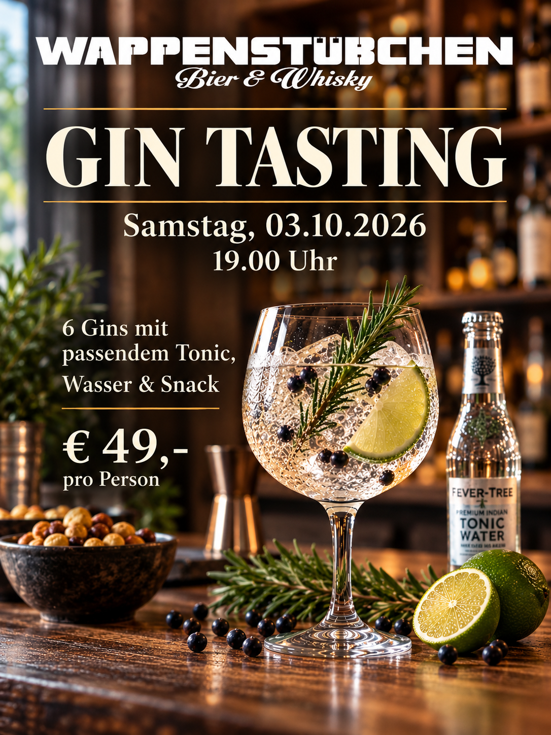 Gin Tasting – 03.10.2026, 19 Uhr im Wappenstübchen
