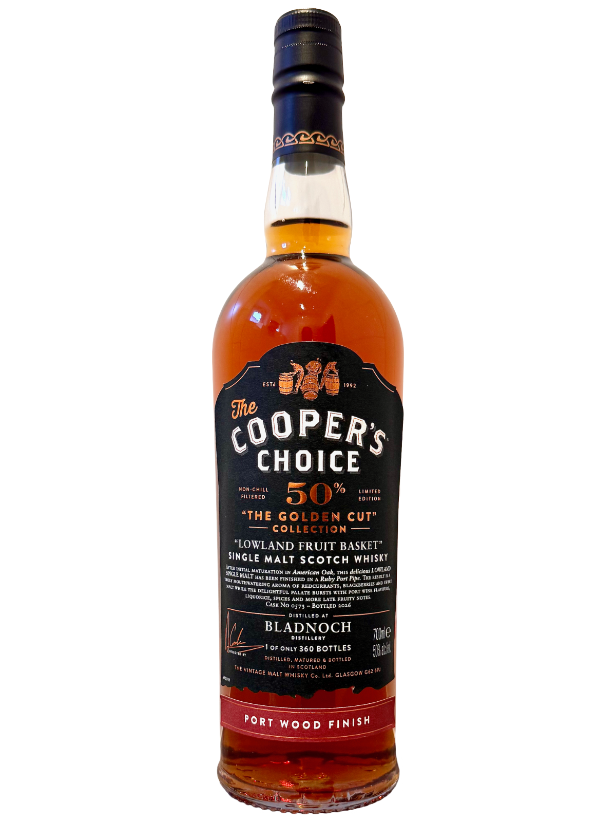 Bladnoch "Lowland Fruit Basket" Cooper's Choice The Golden Cut - Port Wood Finish - Lowland Single Malt Scotch Whisky, 50% Vol., 0,7l