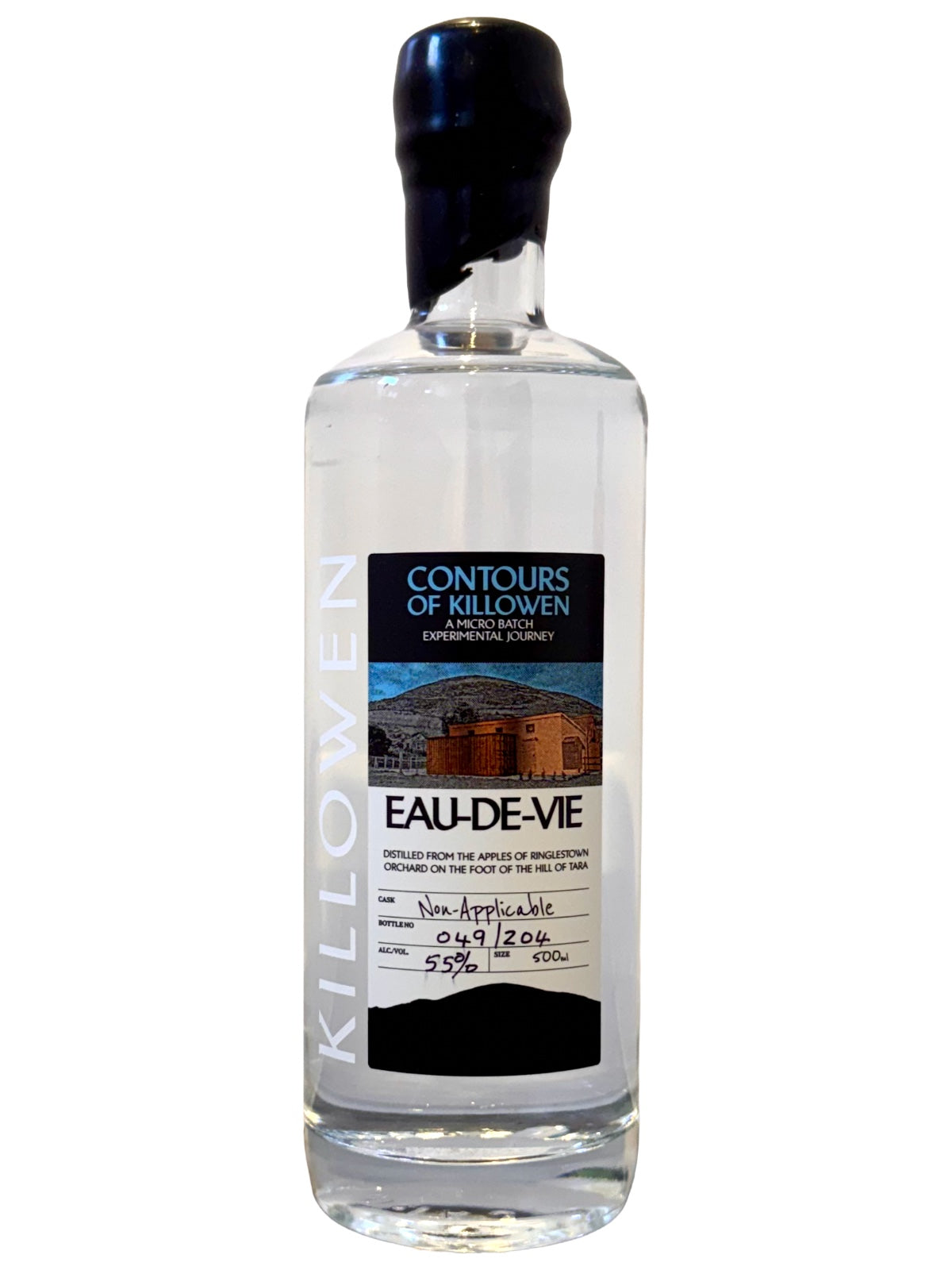 Contours of Killowen Eau-de-Vie 0,5l Flasche mit handbeschriftetem Etikett
