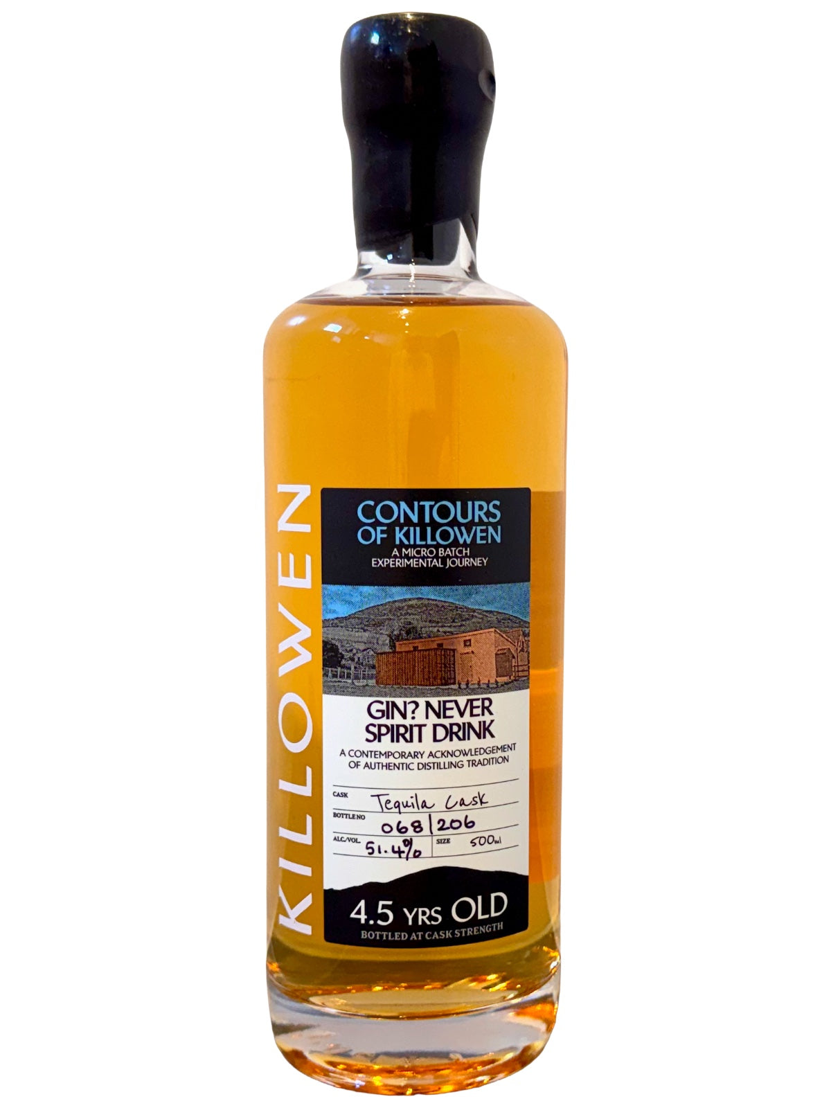 Contours of Killowen Gin? Never Spirit Drink 0,5l Flasche mit handbeschriftetem Etikett