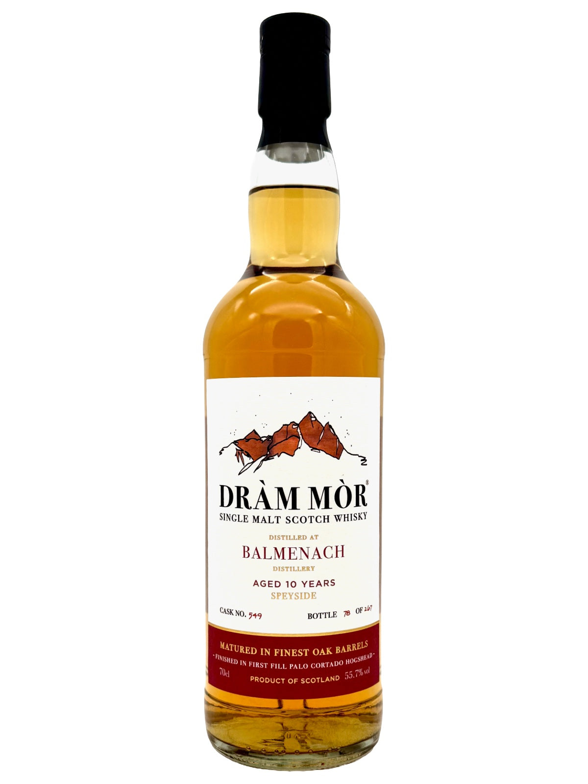 Dràm Mòr Balmenach 10 Jahre Speyside Single Malt Scotch Whisky 1st Fill Palo Cortado Hogshead Finish 55,7% Vol. 0,7l