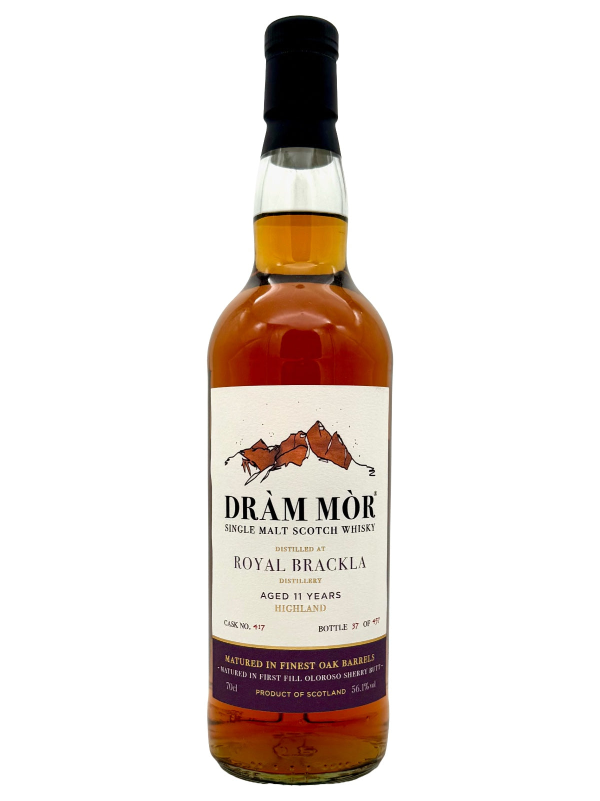 Dràm Mòr Royal Brackla 11 Jahre Highland Single Malt Scotch Whisky 1st Fill Oloroso Sherry Butt 56,1% Vol. 0,7l