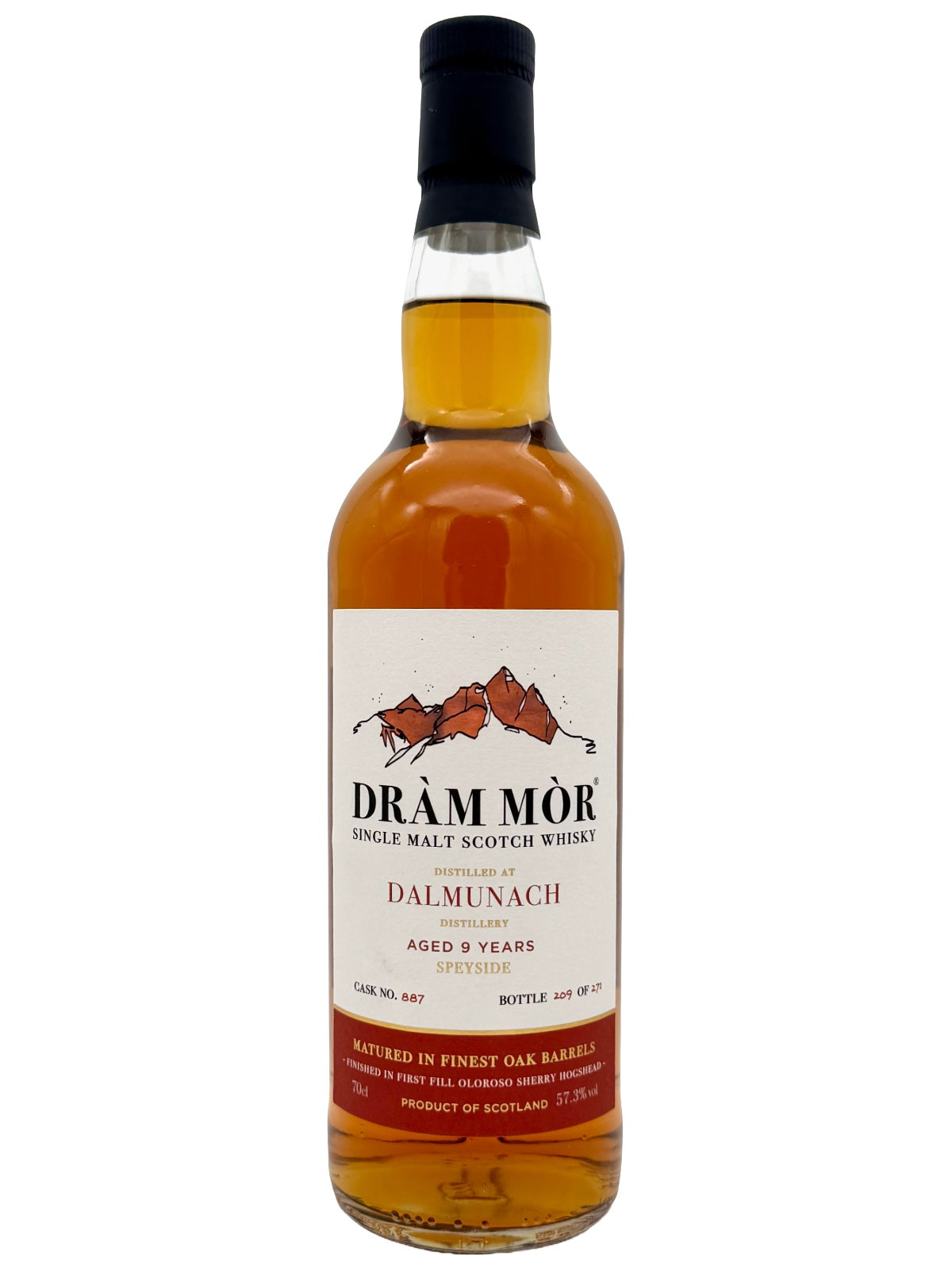 Dràm Mòr Dalmunach 9 Jahre Speyside Single Malt Scotch Whisky 1st Fill Oloroso Sherry Hogshead Finish 57,3% Vol. 0,7l