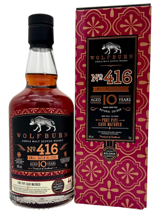 Wolfburn No. 416 Small Batch Release 10 Jahre Highland Single Malt Scotch Whisky Port Pipe Cask Matured 46% Vol. 0,7l